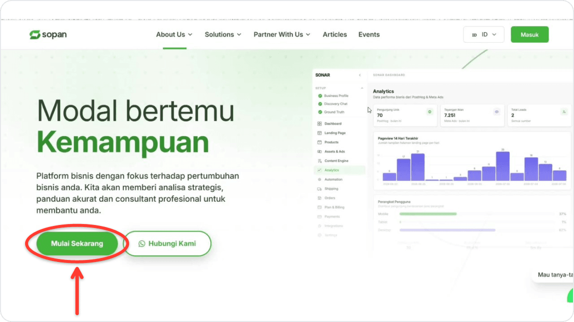 Open sopan.id and click Get Started