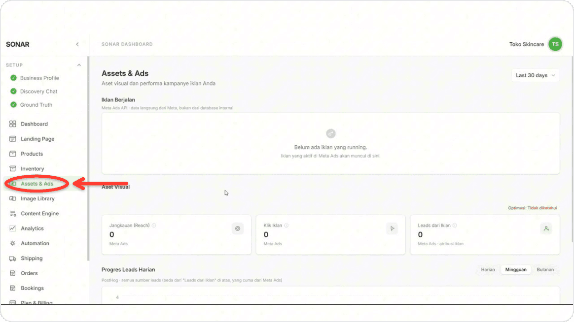 Open the Assets & Ads menu