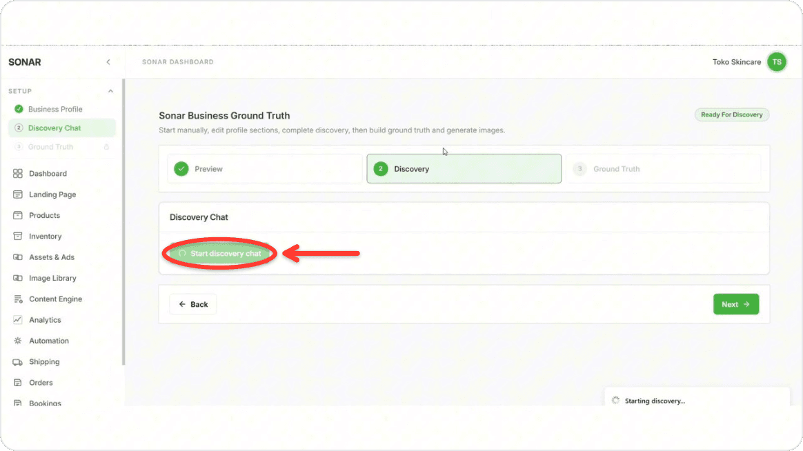 Open the Discovery Chat menu