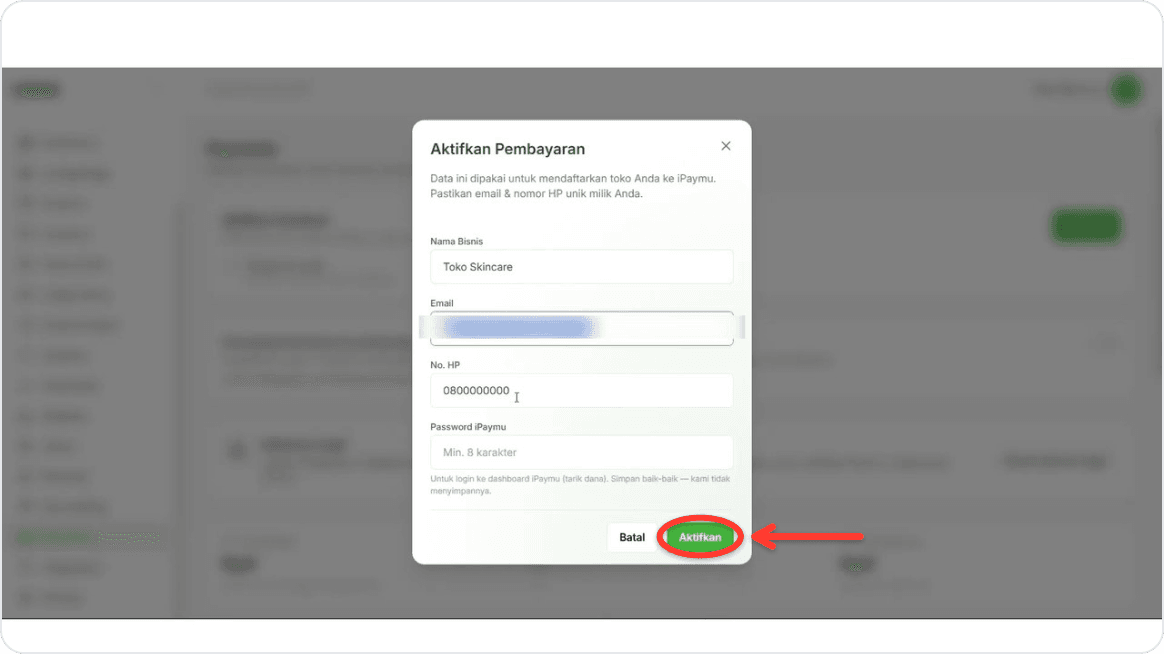 Activate your payment account