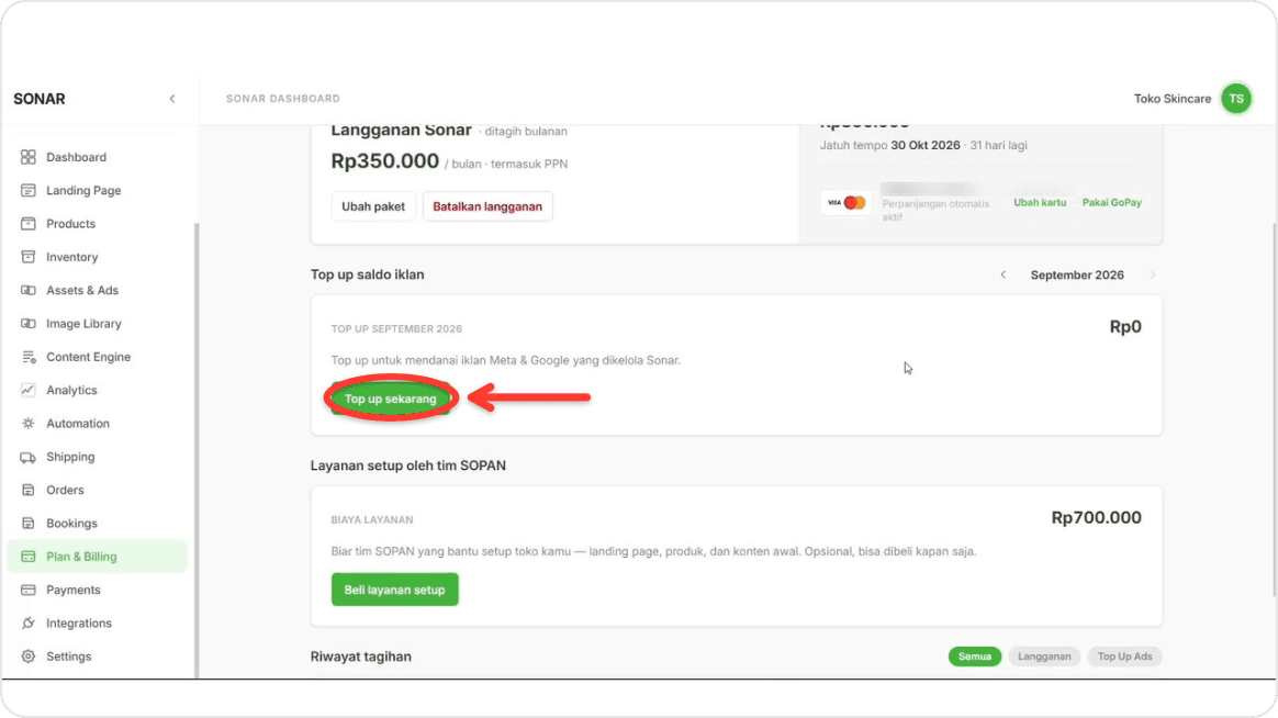Top up ad balance (SONAR Pro)