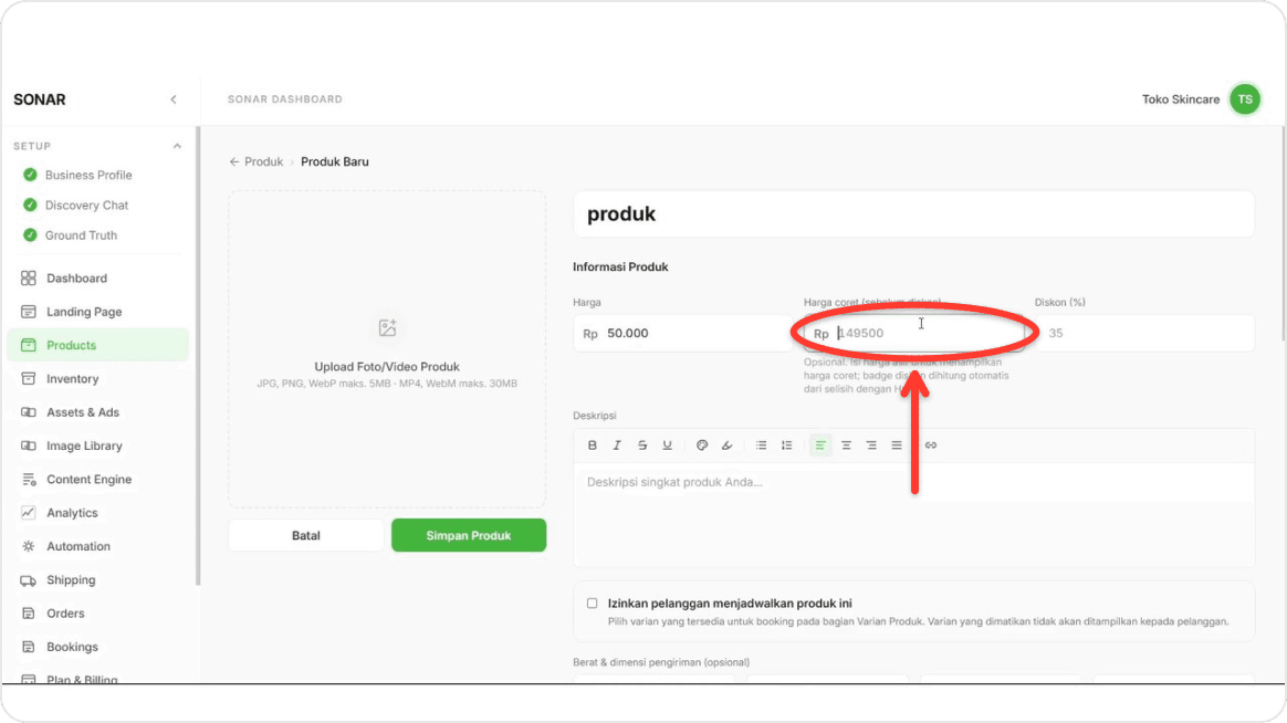 Fill in strikethrough pricing (optional)