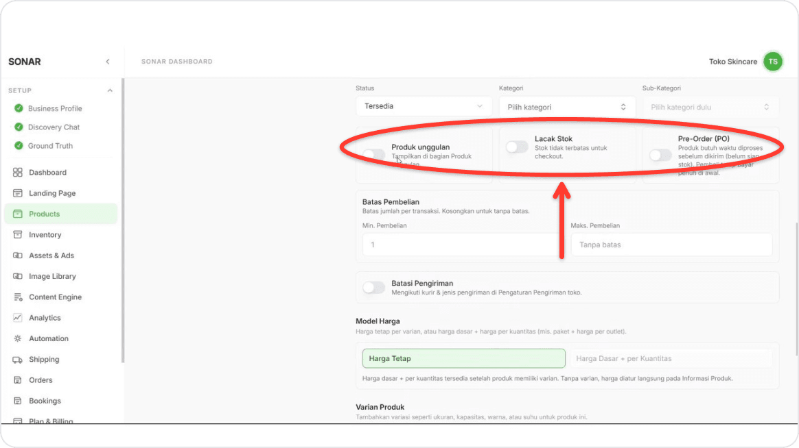 Set product options