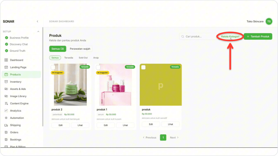 Manage categories