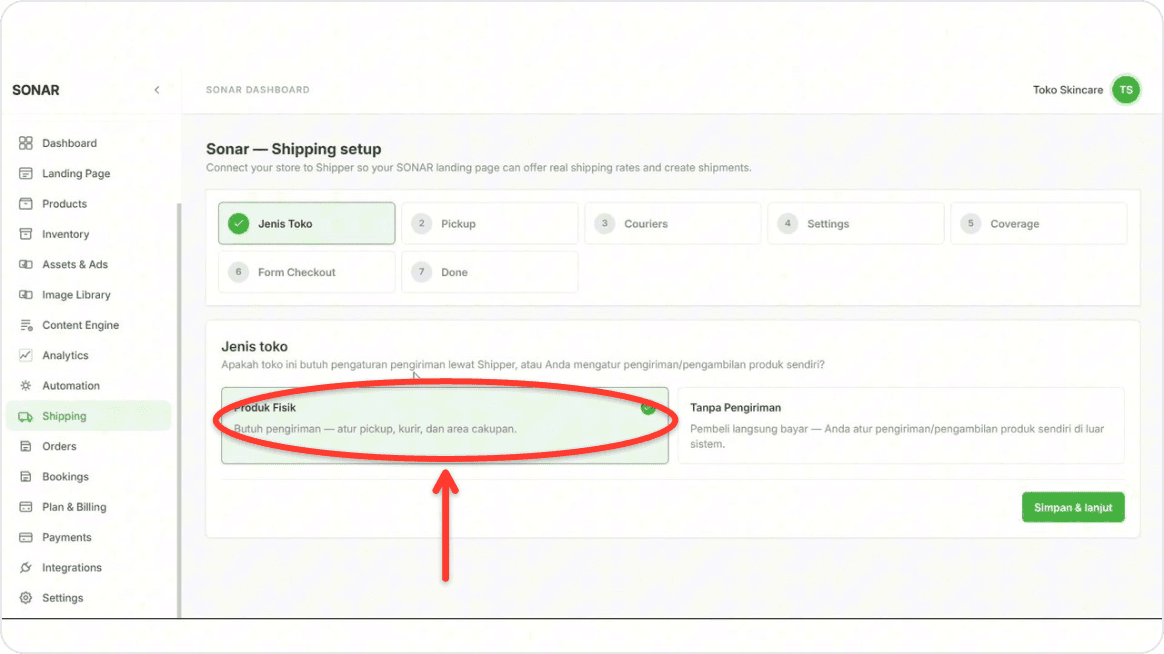 Choose a shipping type