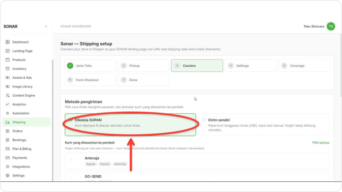 Choose a courier method