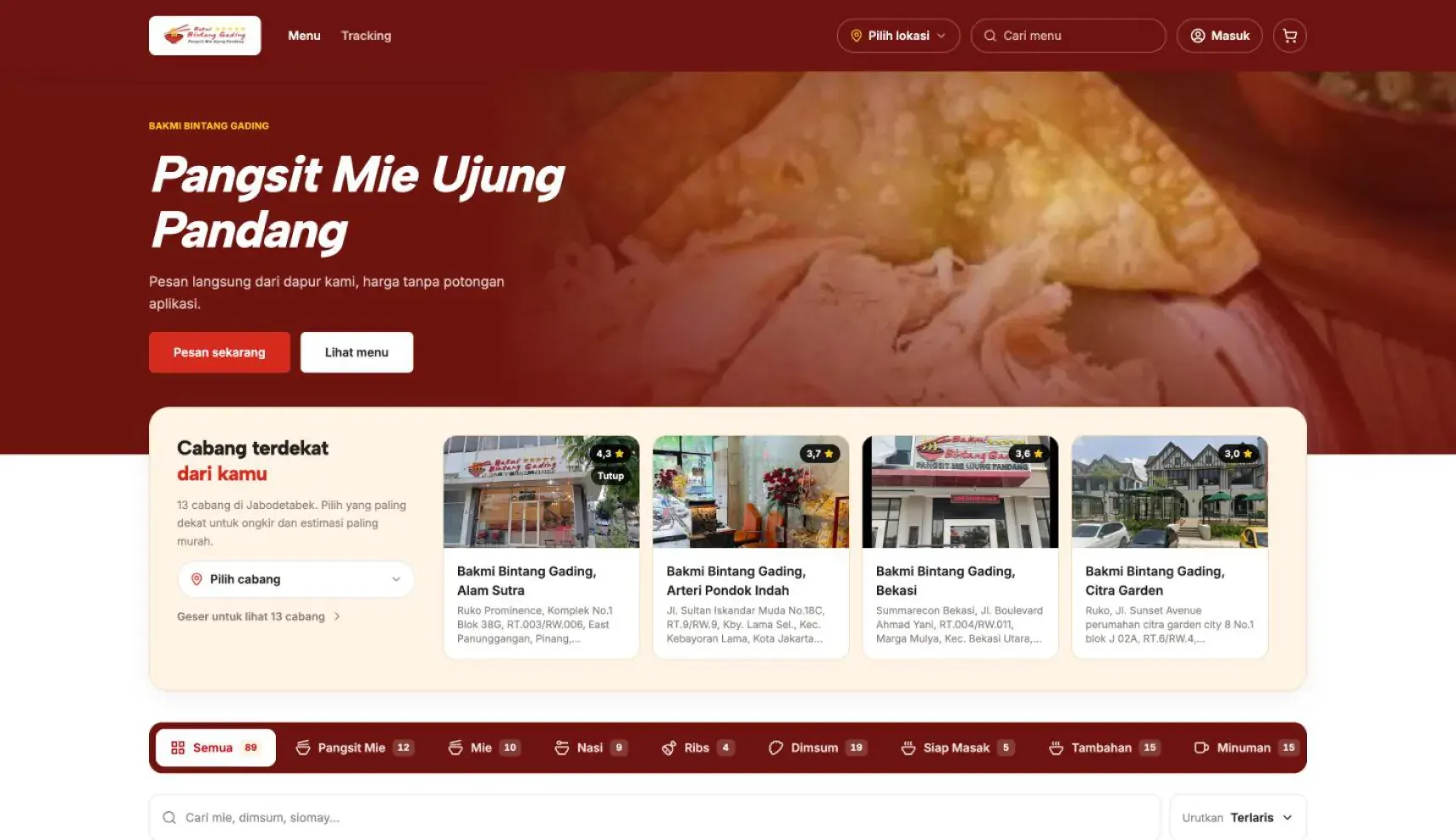 Bakmi Bintang Gading website home page
