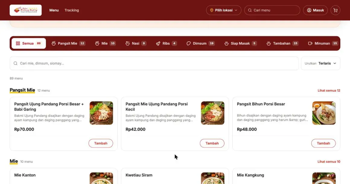 Bakmi Bintang Gading menu catalog by category