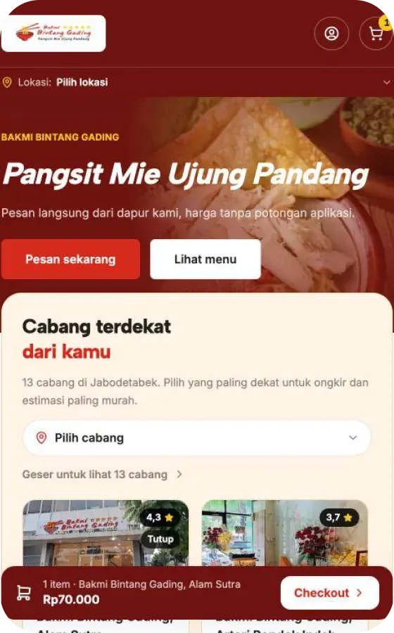 Bakmi Bintang Gading website on mobile